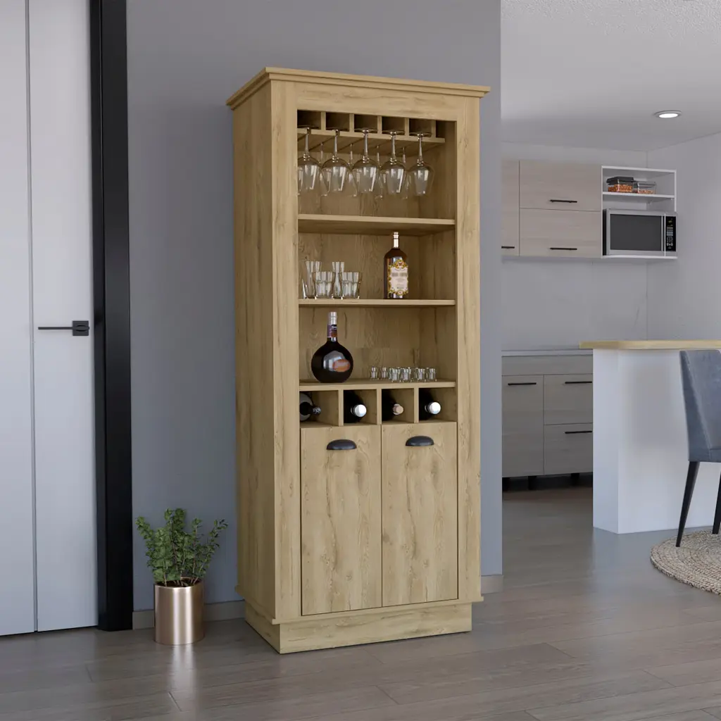 Lafayette Bar Cabinet 4 Bottle Rack Upper Glass Holder and Dual Doors tuhome