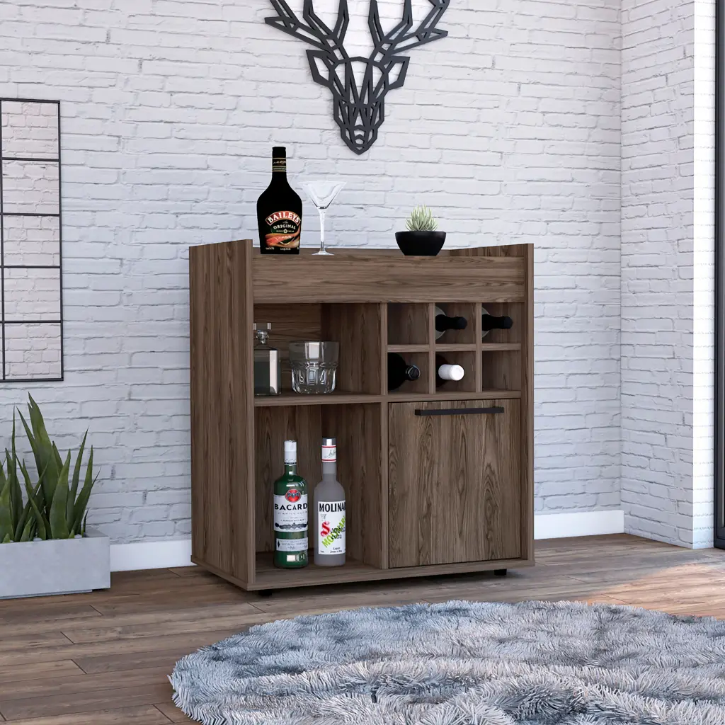 Lyon Bar Cabinet Six Cubbies Divisions Two Concealed Shelves tuhome