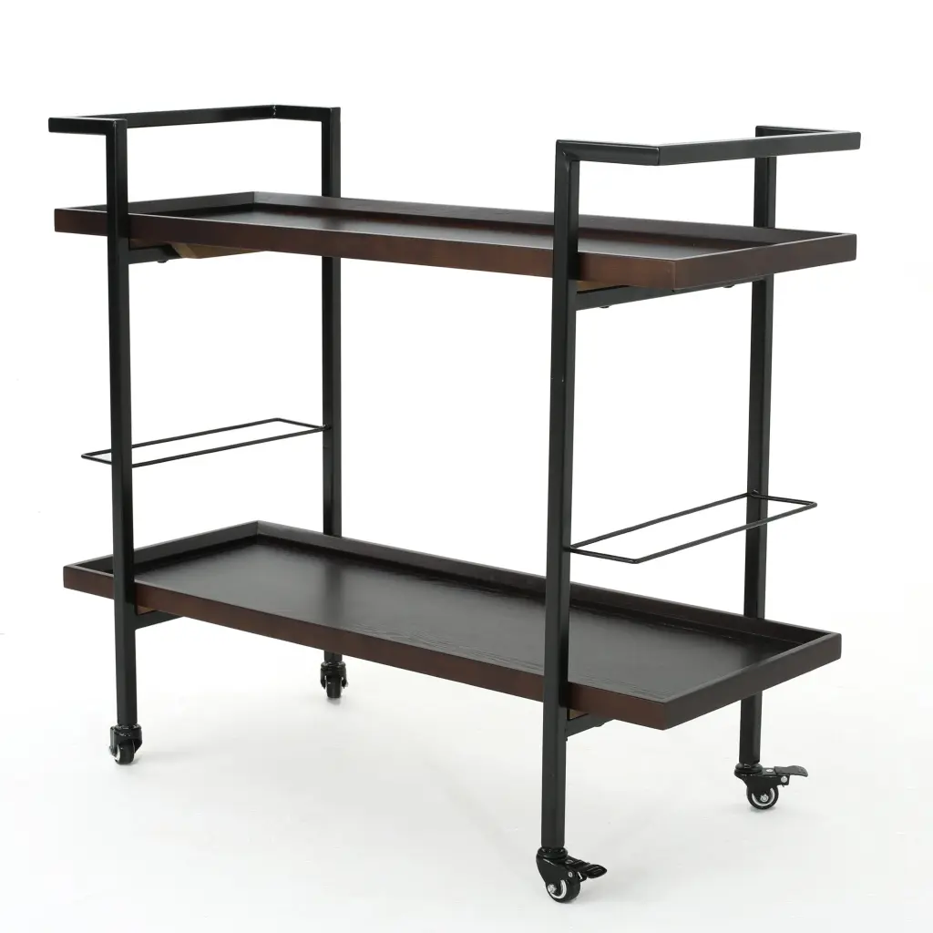 Bar Cart Walnut Brown Wood Rolling Serving Cart Home Bar comfortcove-can