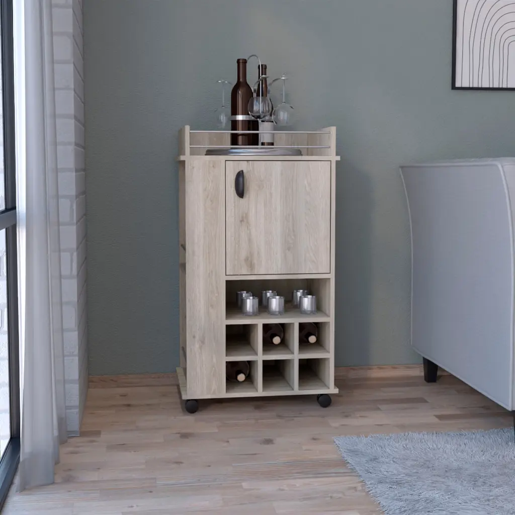Bar Cart 6 Built- Wine Rack and Casters Light Gray Particle Board depot e-shop
