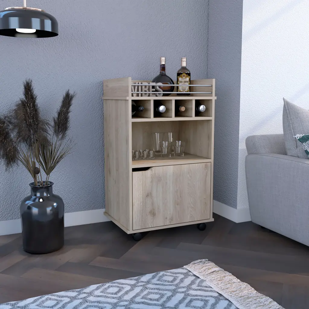 Sims 35 H Bar Cart Two Shelves Four Wine Cubbies And One Cabinet depot e-shop