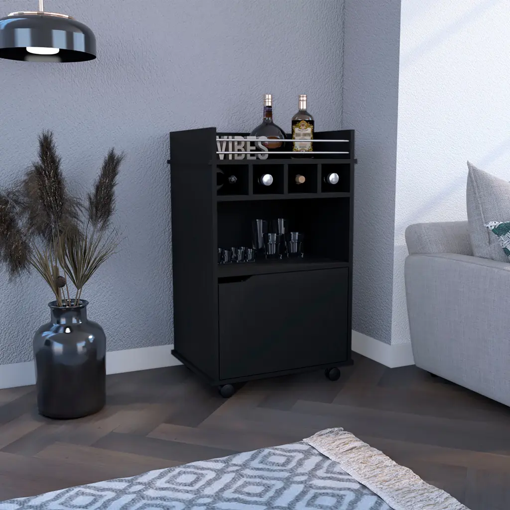 Sims 35 Inch H Bar Cart Two Shelves Four Wine Cubbies Cabinet depot e-shop