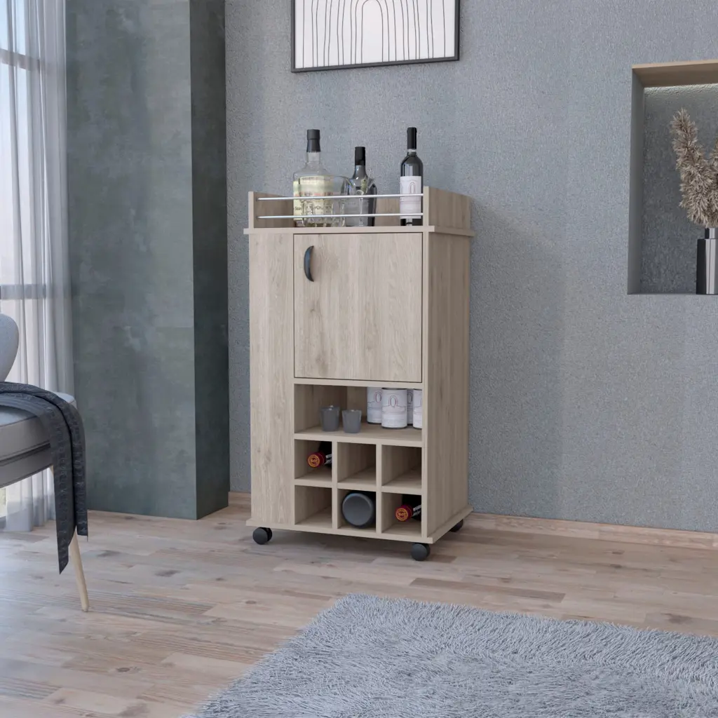 Farson Bar Cart 2 Side Shelves 6 Bottle Wine Rack And Casters Mobile Cart fm furniture
