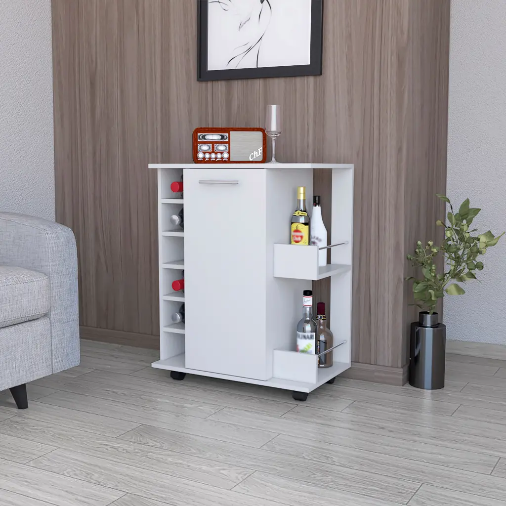 Newport Bar Cart Casters 6 Constructed Rack And 2 Open Shelves Mobile fm furniture