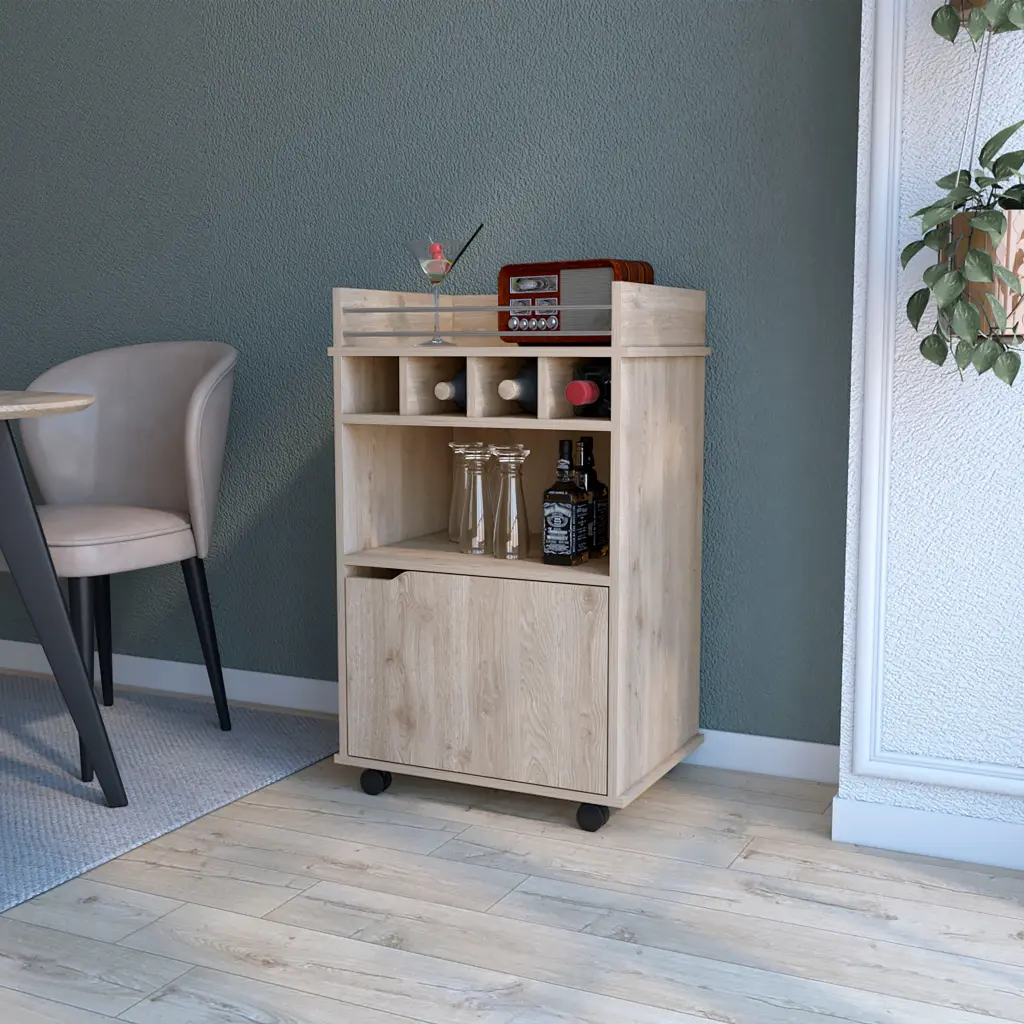 Macadamia 1 Door Bar Cart Natural Dining Room Rectangular Kitchen Cart furniture max