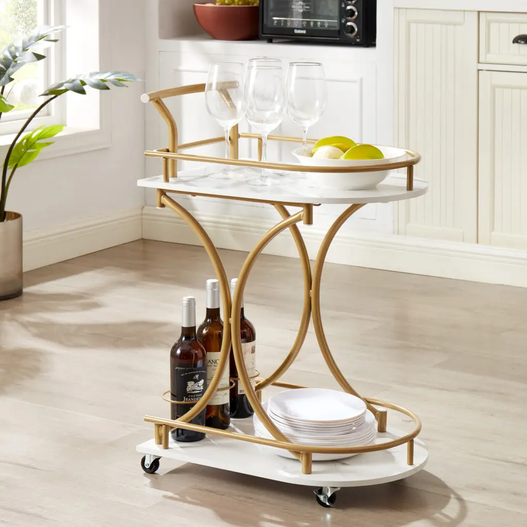 2 Tier Bar Cart Mobile Serving Cart Industrial Style Wine Cart Wheels Home Bar rnb