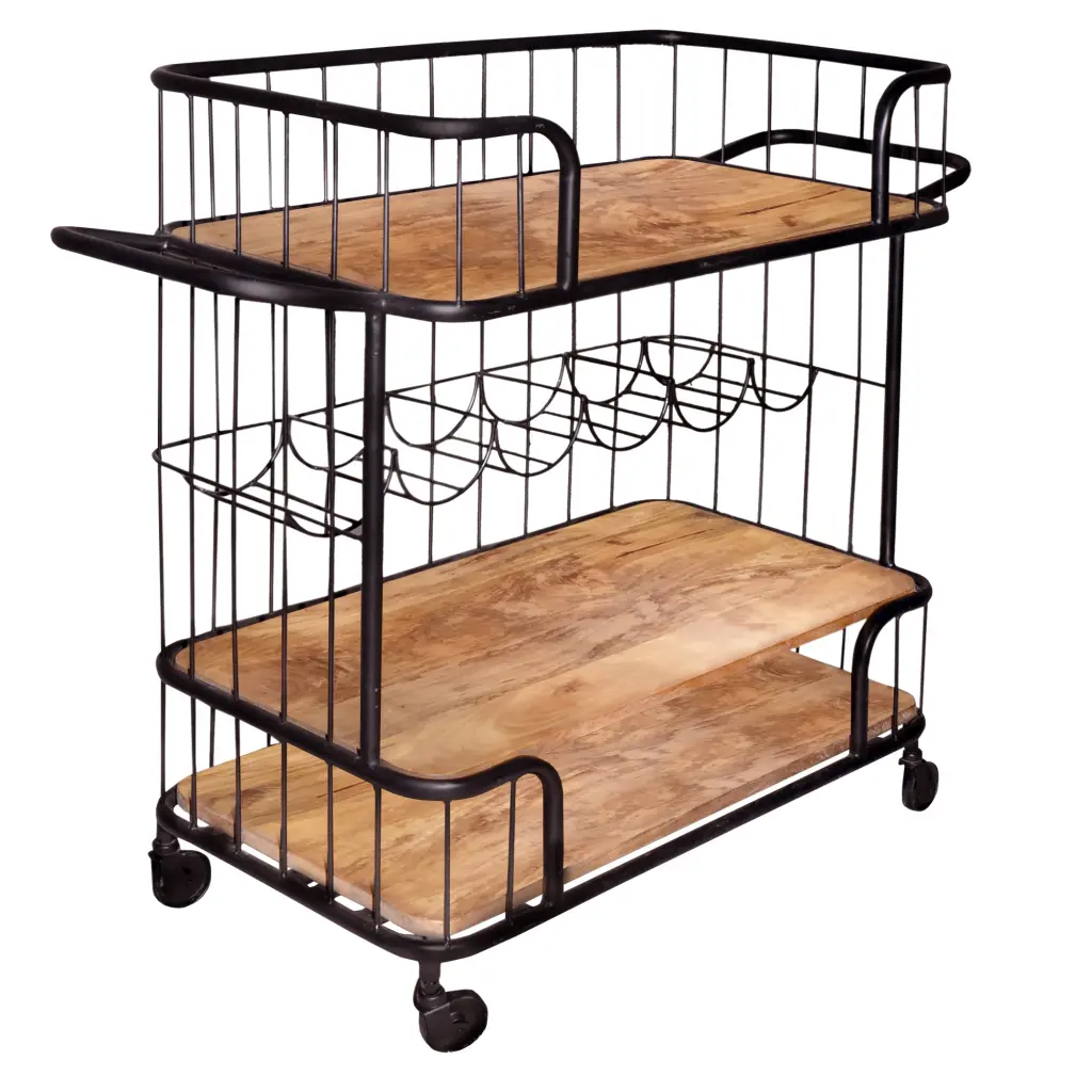 Metal Frame Bar Cart Wooden Top And 2 Shelves Black And Brown Rolling Serving Cart royal hampton