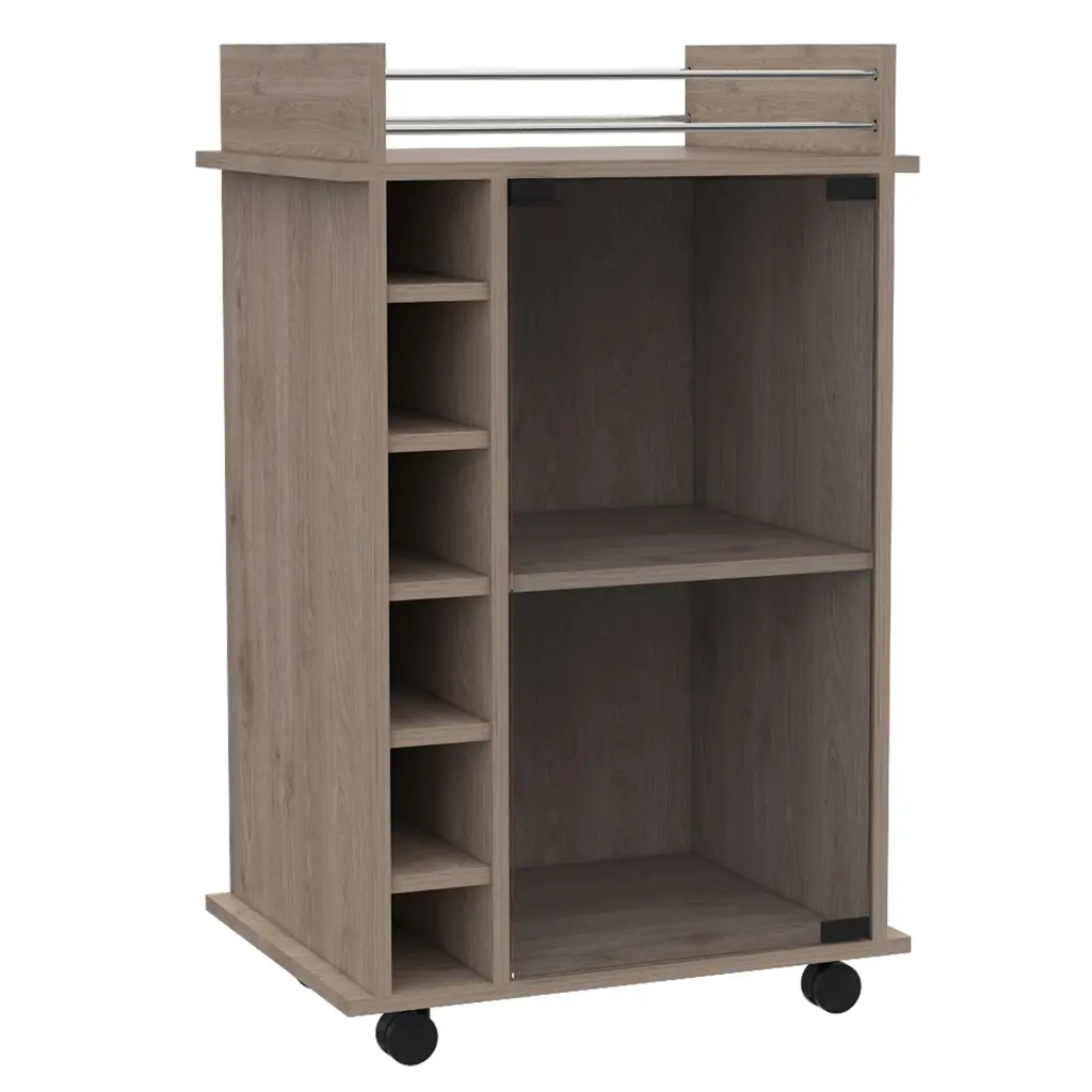 Dukat Bar Cart Two Shelves Six Constructed Wine Rack Four Casters Light rta mubles colombia