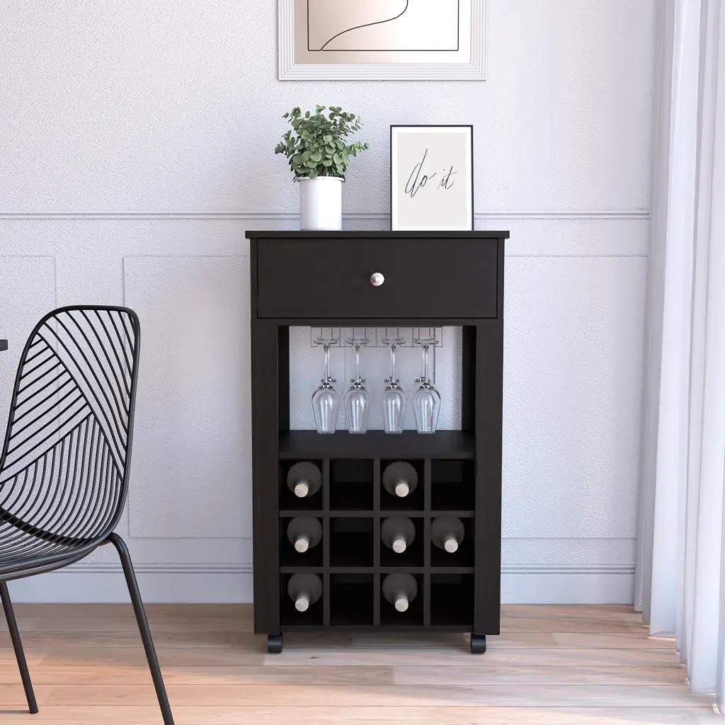 39 Inch H Black Bar Coffee Cart Kitchen Or Living Room Cabinet Storage Wheels rta mubles colombia