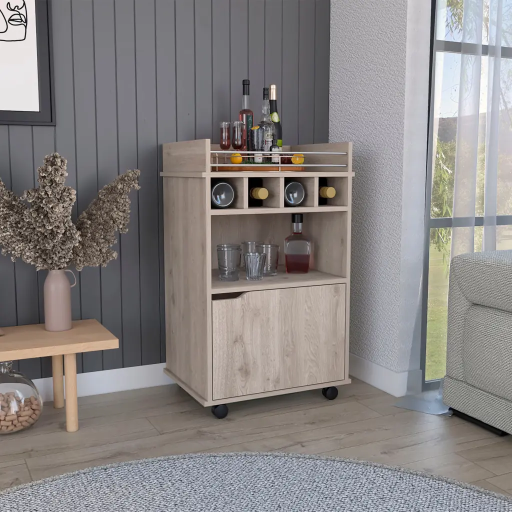Phoenix Bar Cart 2 Open Shelves 4 Cubbies And Cabinet Beige Prima rta mubles colombia