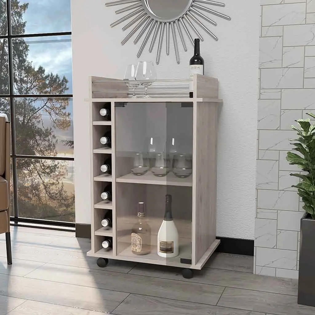 Vegas Bar Cart 2 Tier Cabinet Glass Door 6 Cubbies Living Room Storage rta mubles colombia