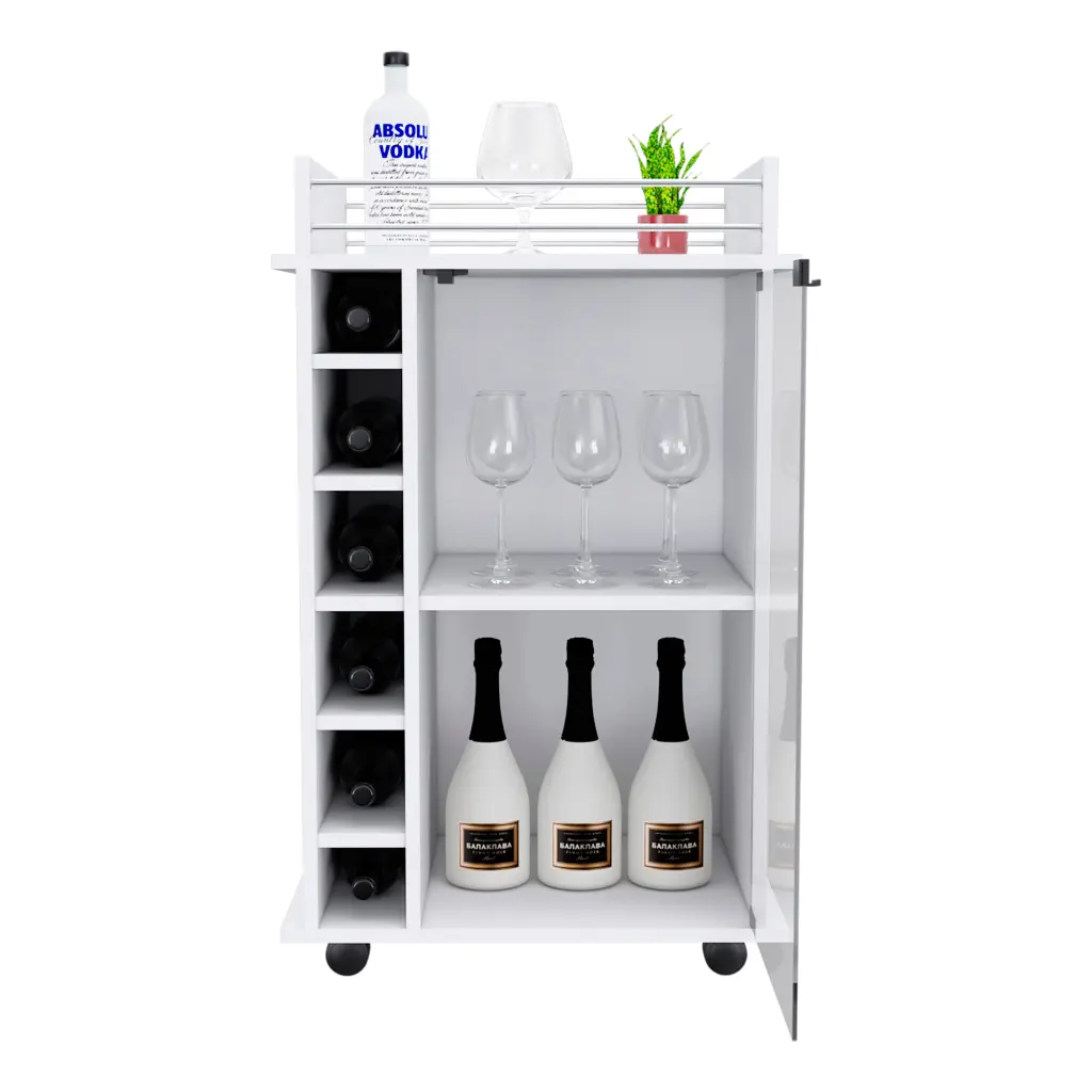 Bar Cart Baltimore Six Wine Cubbies Glass Door Four Caster Two Shelves treevol furniture