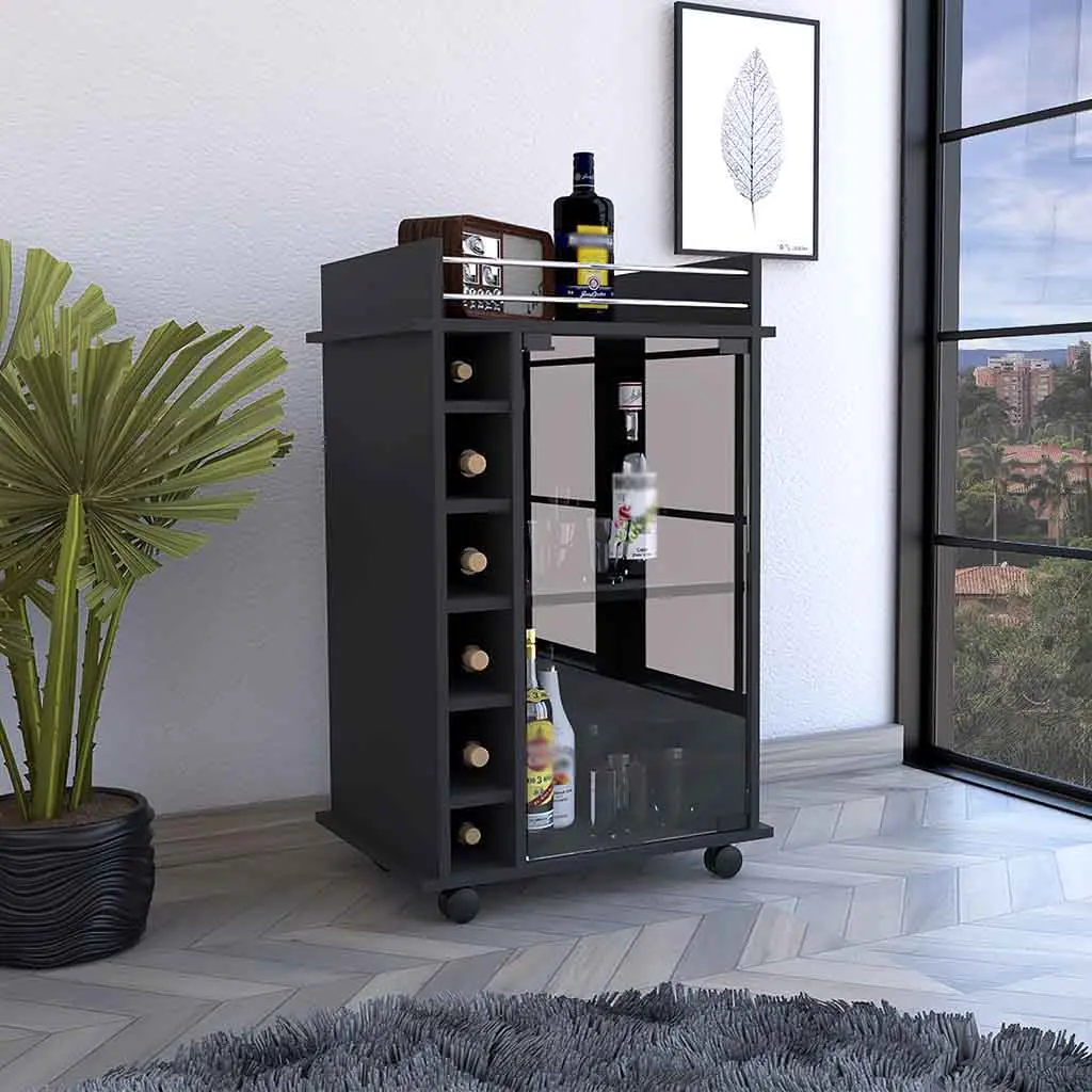 Bar Cart Baltimore Two Tier Cabinet Glass Door and Six Wine Cubbies treevol furniture