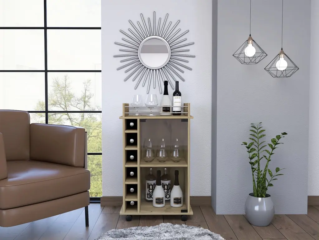 Bar Cart Baltimore Two Tier Cabinet Glass Door and Six Wine Cubbies Home Bar treevol furniture