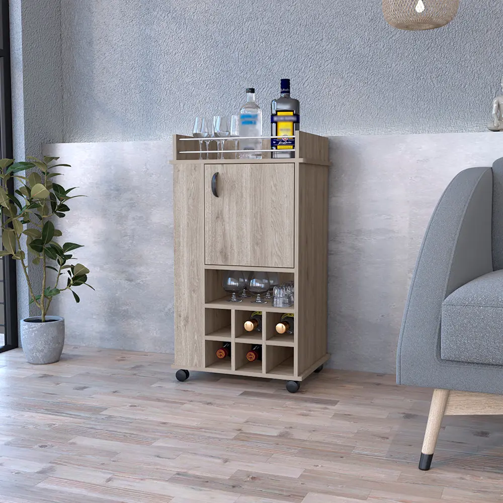 Bar Cart Casters Reese Six Wine Cubbies and Single Door Light Gray treevol furniture