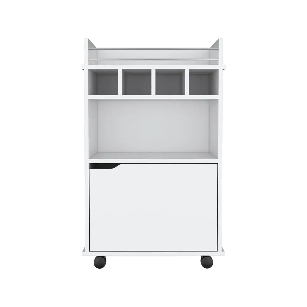 Bar Cart Kinsley Living Room White Particle Board Engineered Wood Mobile Cart treevol furniture