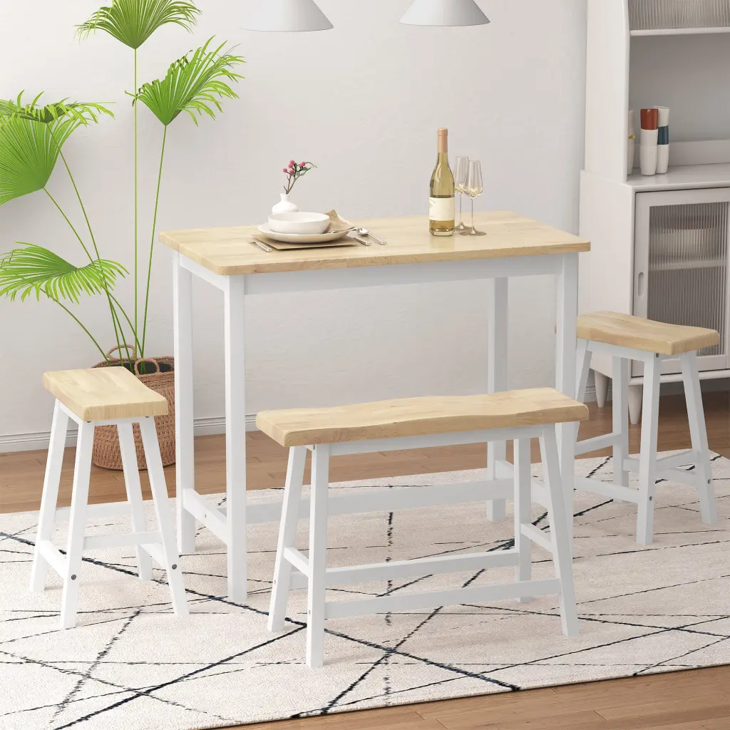 Modern Bar Dining Table Set 4 All Rubber Wood Kitchen Bistro Counter Height rnb