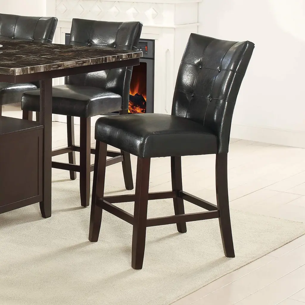 Modern Counter Height Chairs Black Faux Leather Tufted Set 2 High Counter Stools kanepe