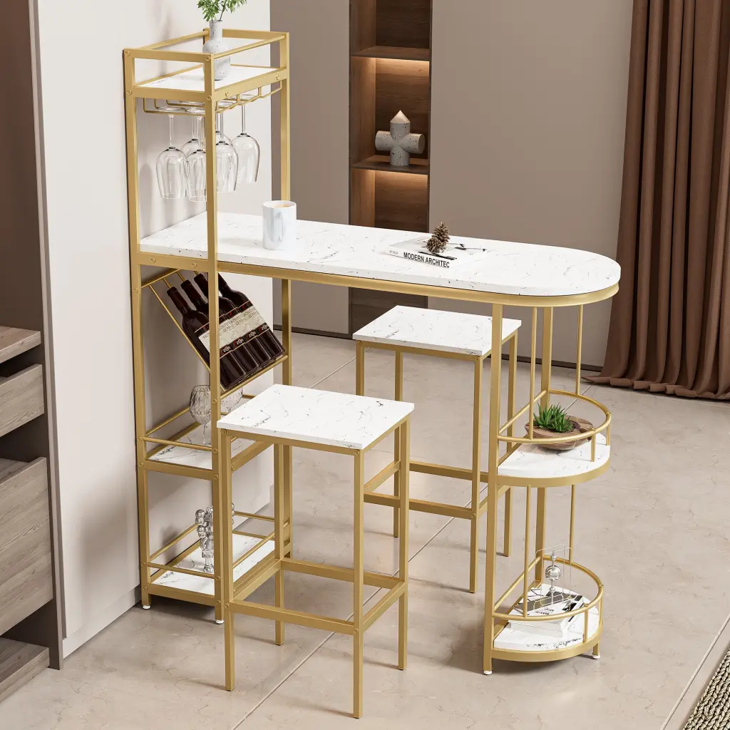 3 Pcs Bar Table and Chairs Set Modern White Kitchen Bar Height Dining memory valley
