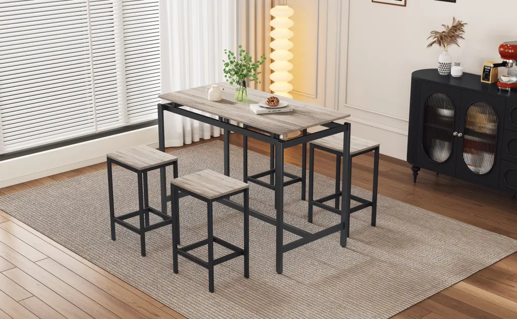 5 Piece Space Saving Bar Table Set Table And Stools Industrial Style trexm