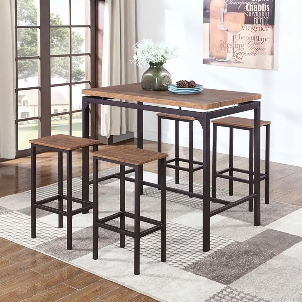 Weathered Chestnut And Dark Bronze 5 Piece Bar Set Wood Bar Stools Table furniture max