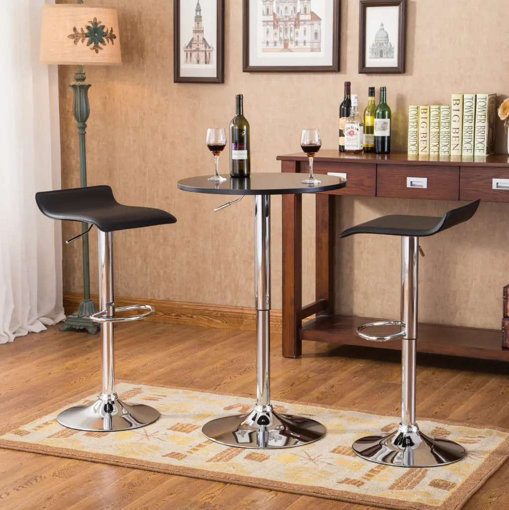 Baxton Black Adjustable Height Wood And Chrome Metal Bar Table And 2 Bar Stools hz