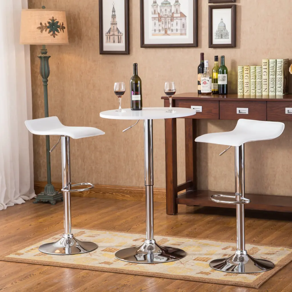 Baxton White Adjustable Height Wood and Chrome Metal Bar Table 2 Chairs hz