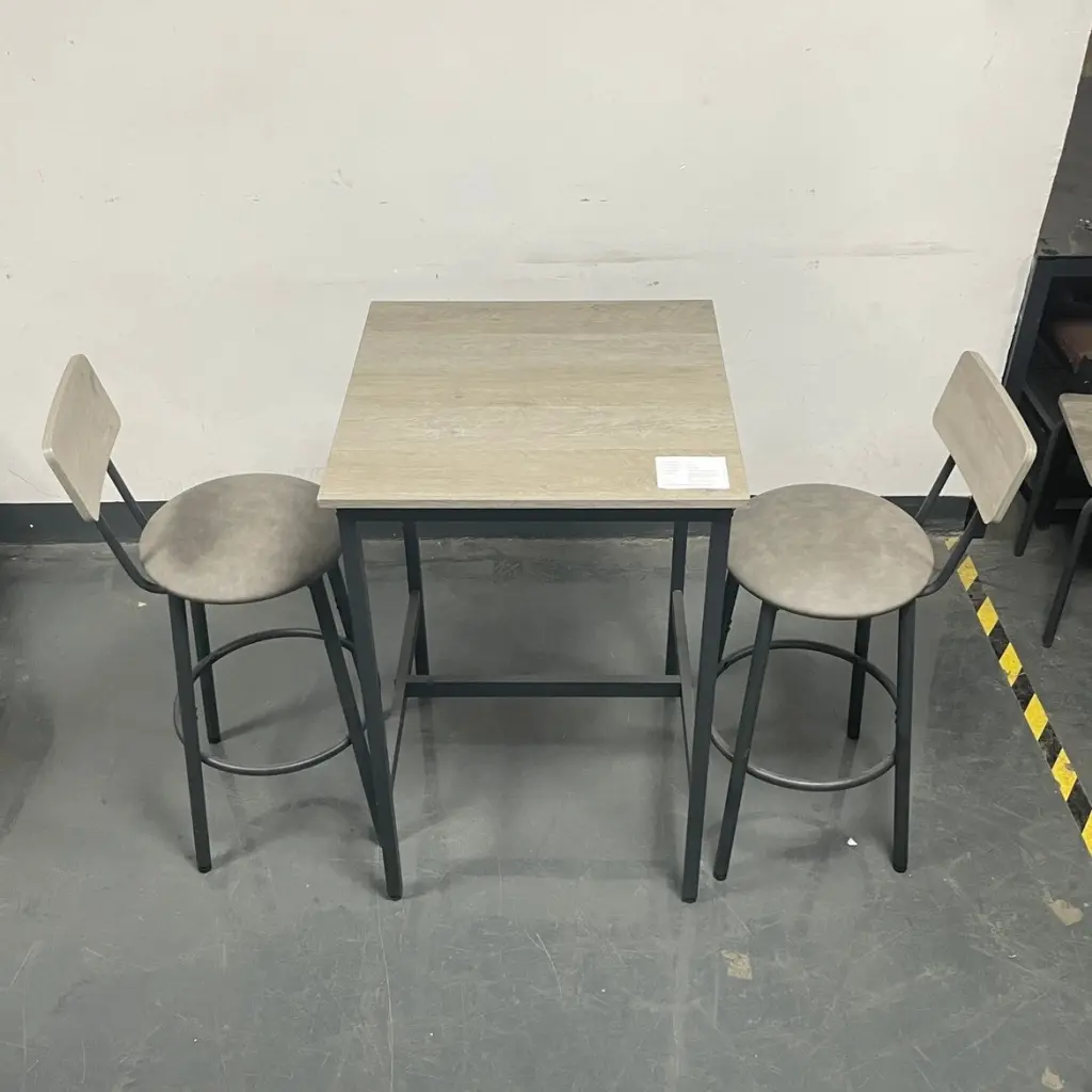 Grey Bar Table Set 2 PU Soft Seat Bar Stools Backrest jhx