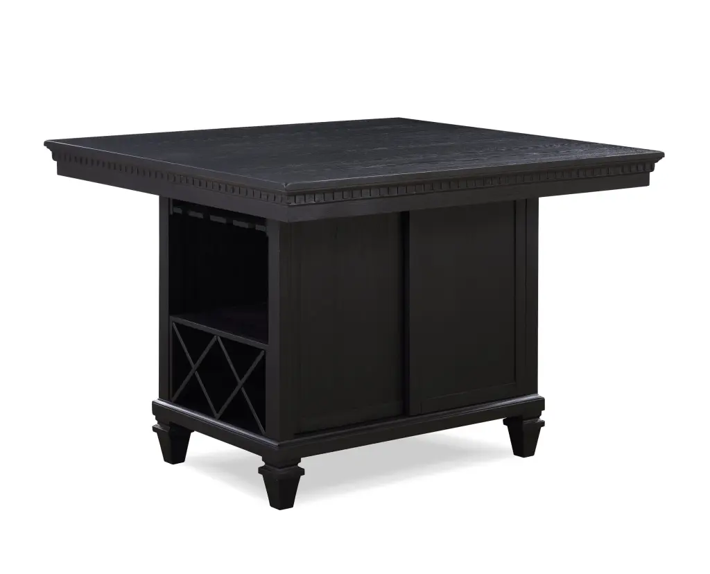 Traditional Charcoal Black Counter Height Table Wine Glass Storage kanepe