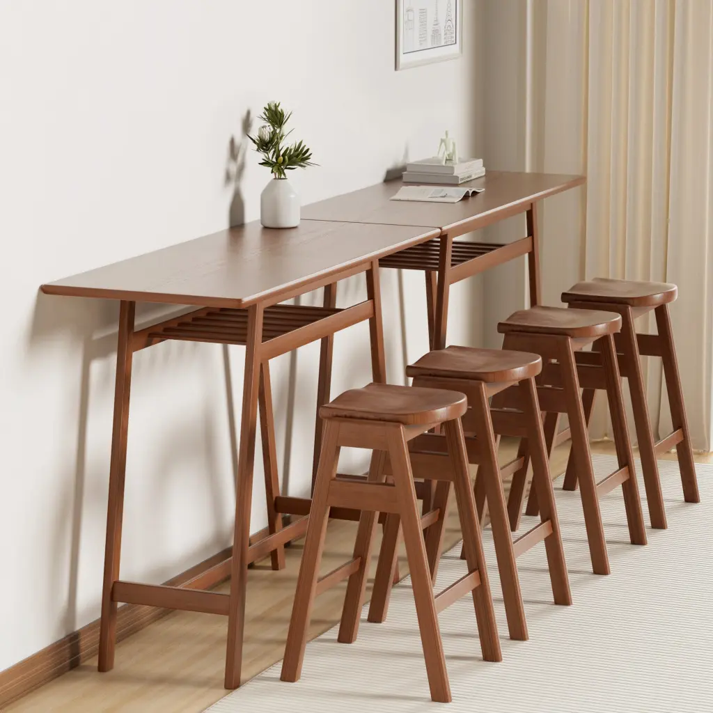 3 Pcs Pub Dining Set Retro Bar Table Rubber Wood Stackable Backless Hi Stools Kitchen rnb