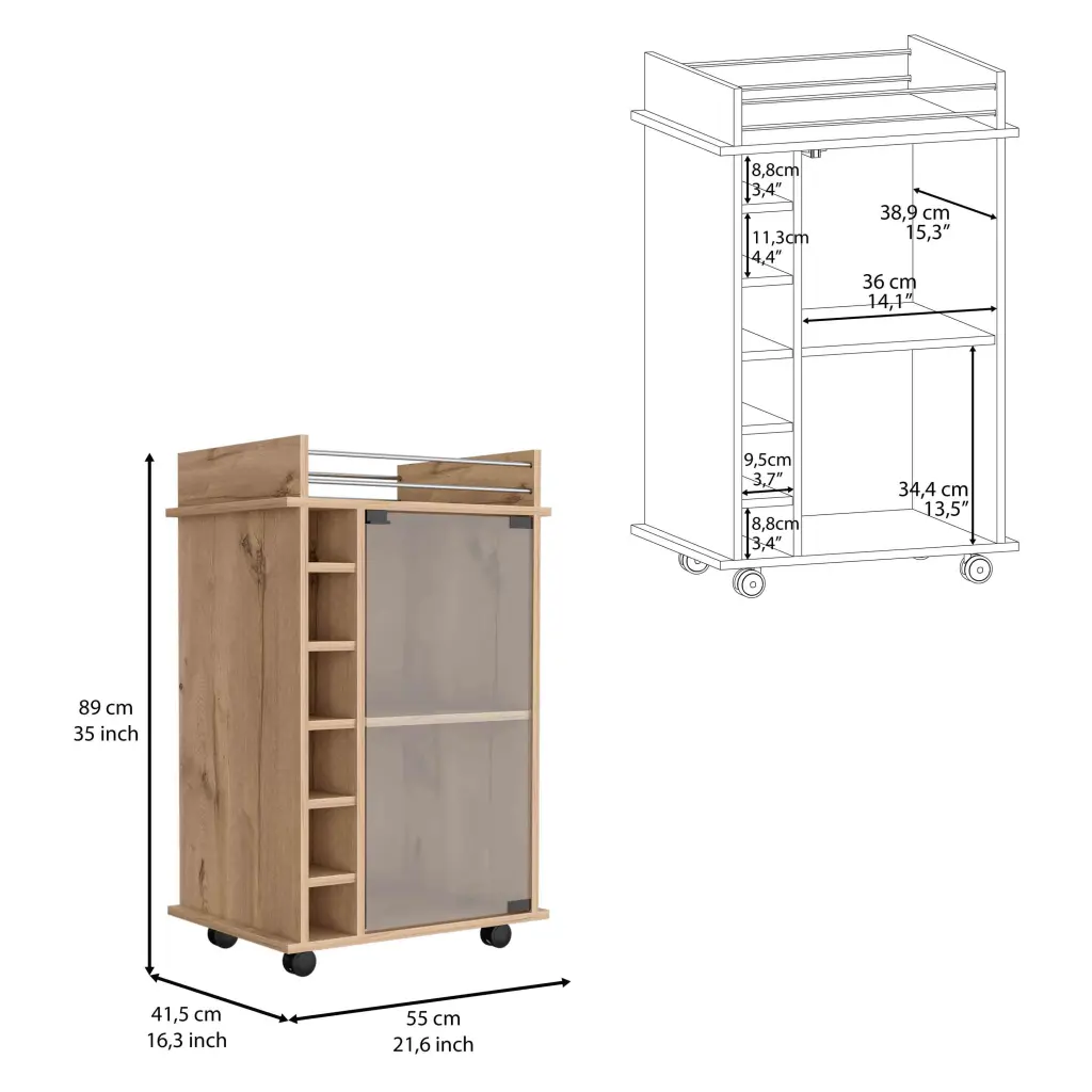 Dukat Bar Cart Two Shelves Six Wine Rack Slots and Four Casters rta mubles colombia