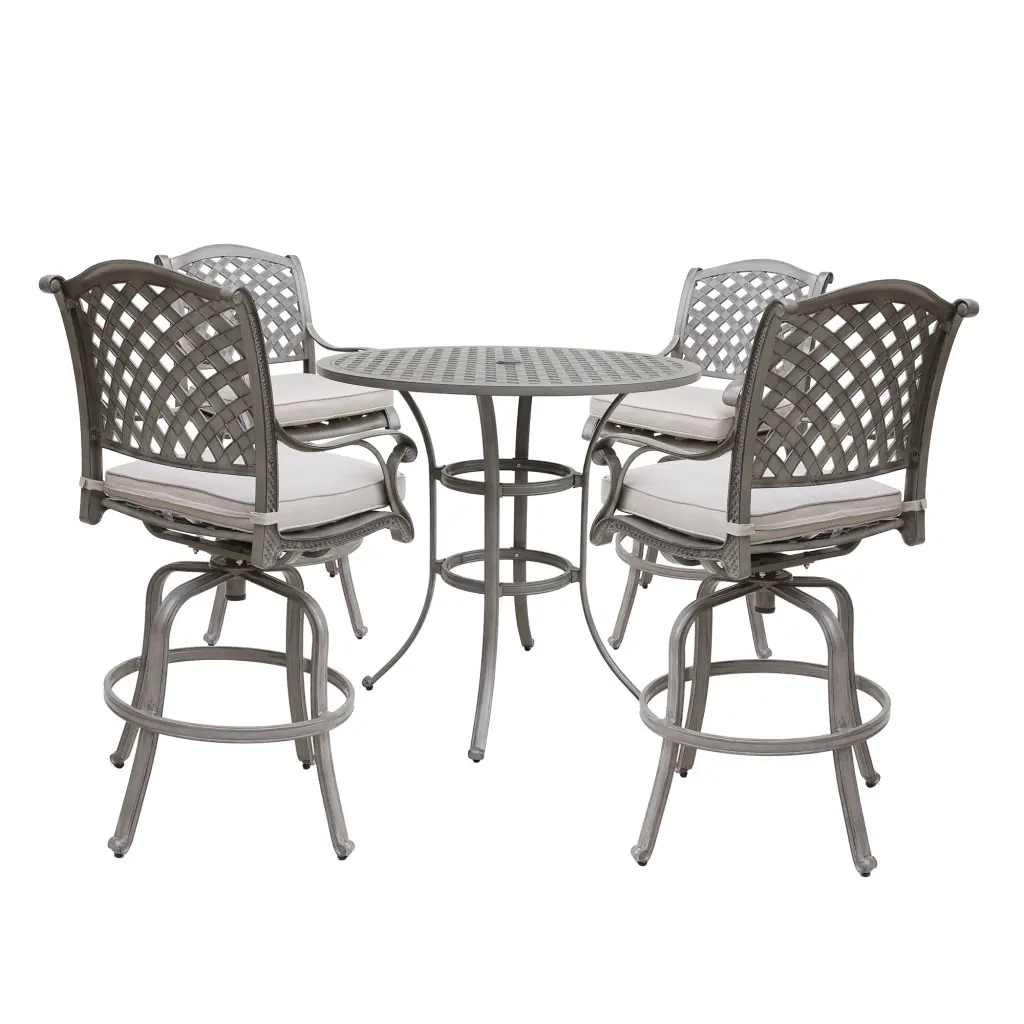 5-Piece Cast Aluminum Bar Set Cushion Grey Ash Finish gathercraft