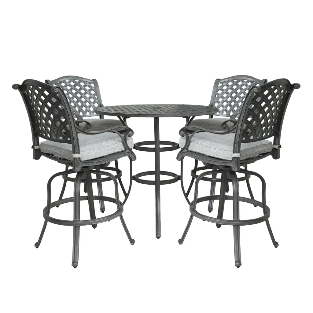 Outdoor 5 Piece Aluminum Bar Set - Golden Gauze Grey Gold Patio Furniture gathercraft