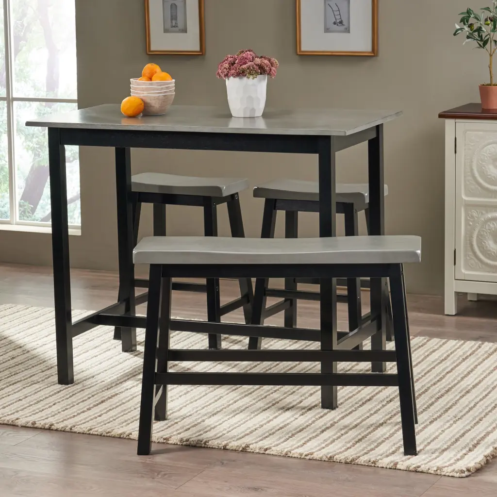 Bar Set Grey Black Rubber Wood Kitchen Or Dining Room nh-purenest