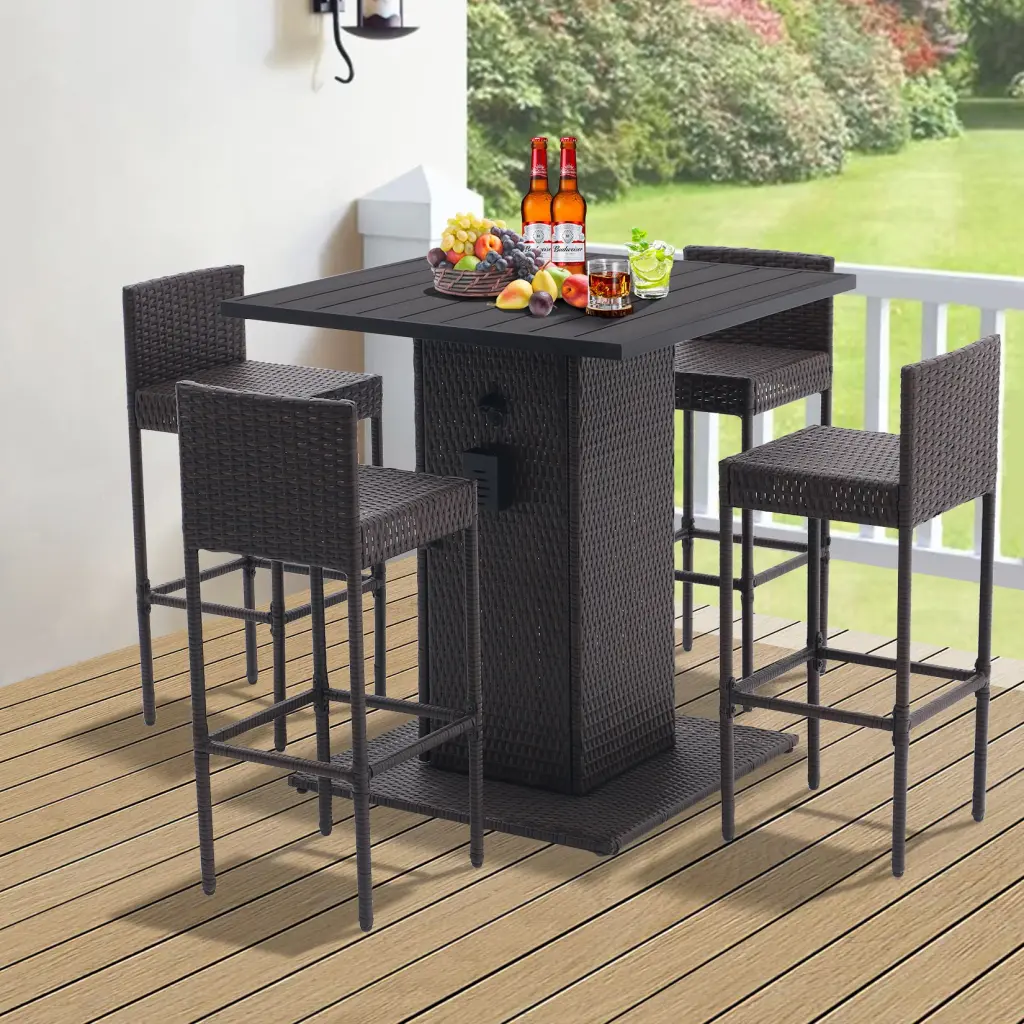 5 Piece Outdoor Conversation Bar Set All Weather PE Rattan and Steel Patio Furniture tengxin store