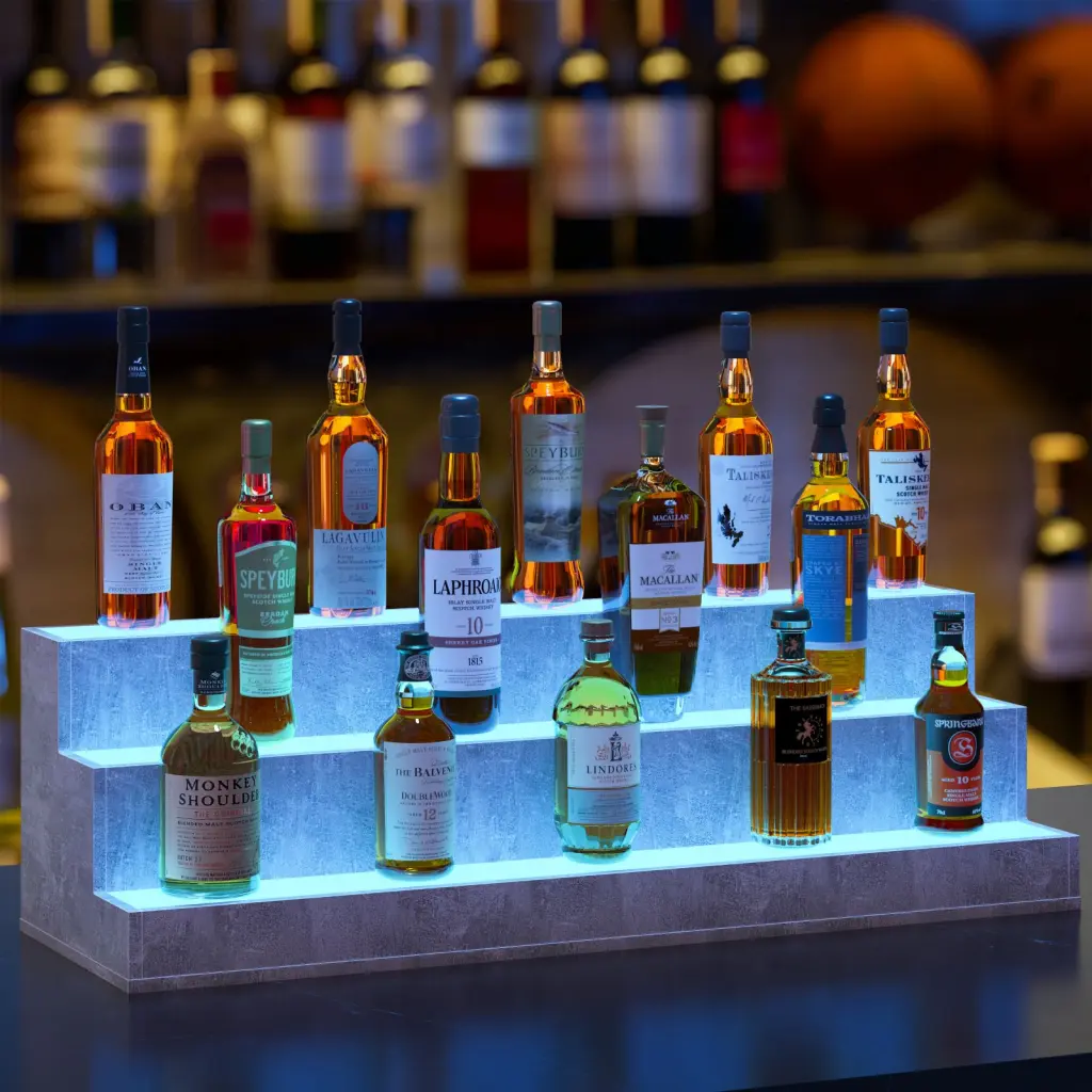 37 Inch LED Lighted Liquor Bottle Presentation Shelf Bar Display cubehom