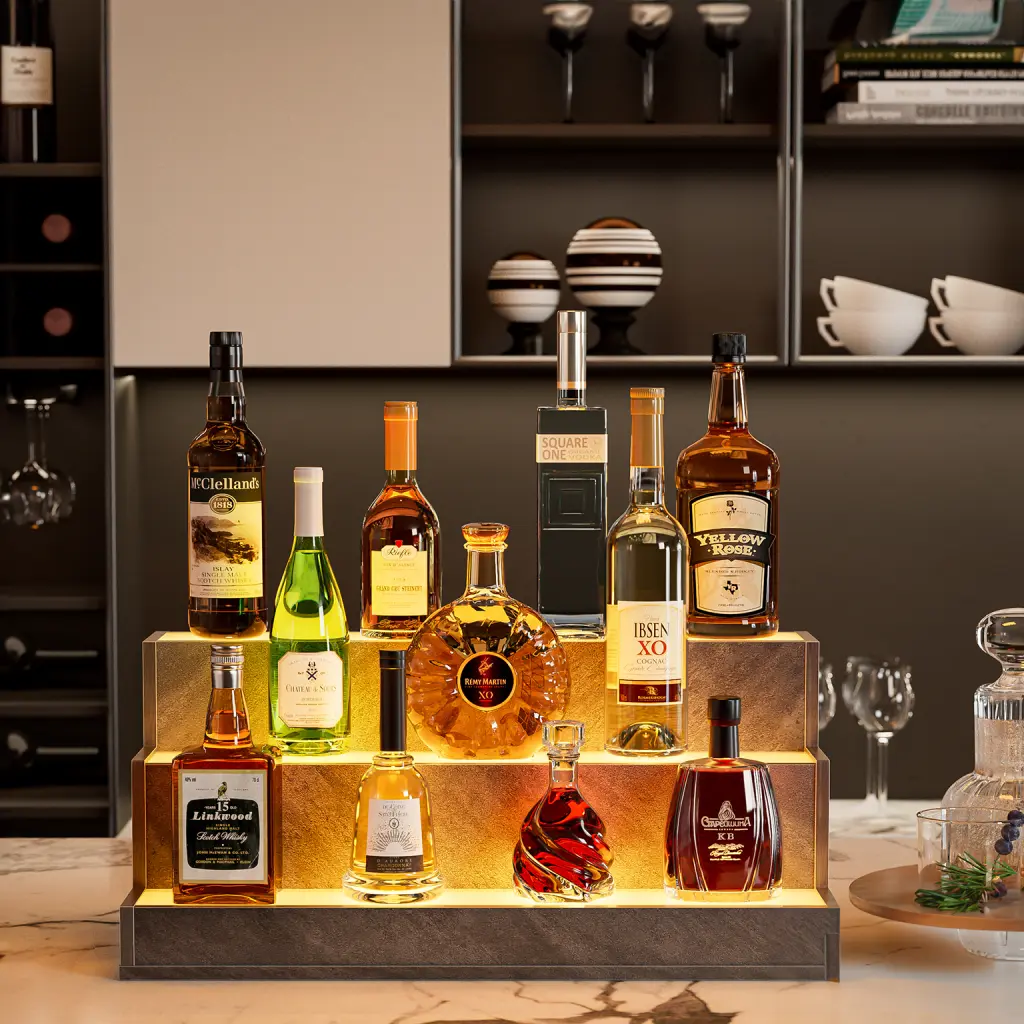 LED Lighted Liquor Bottle Presentation Shelf 24 Inch Bar Display Shelf cubehom