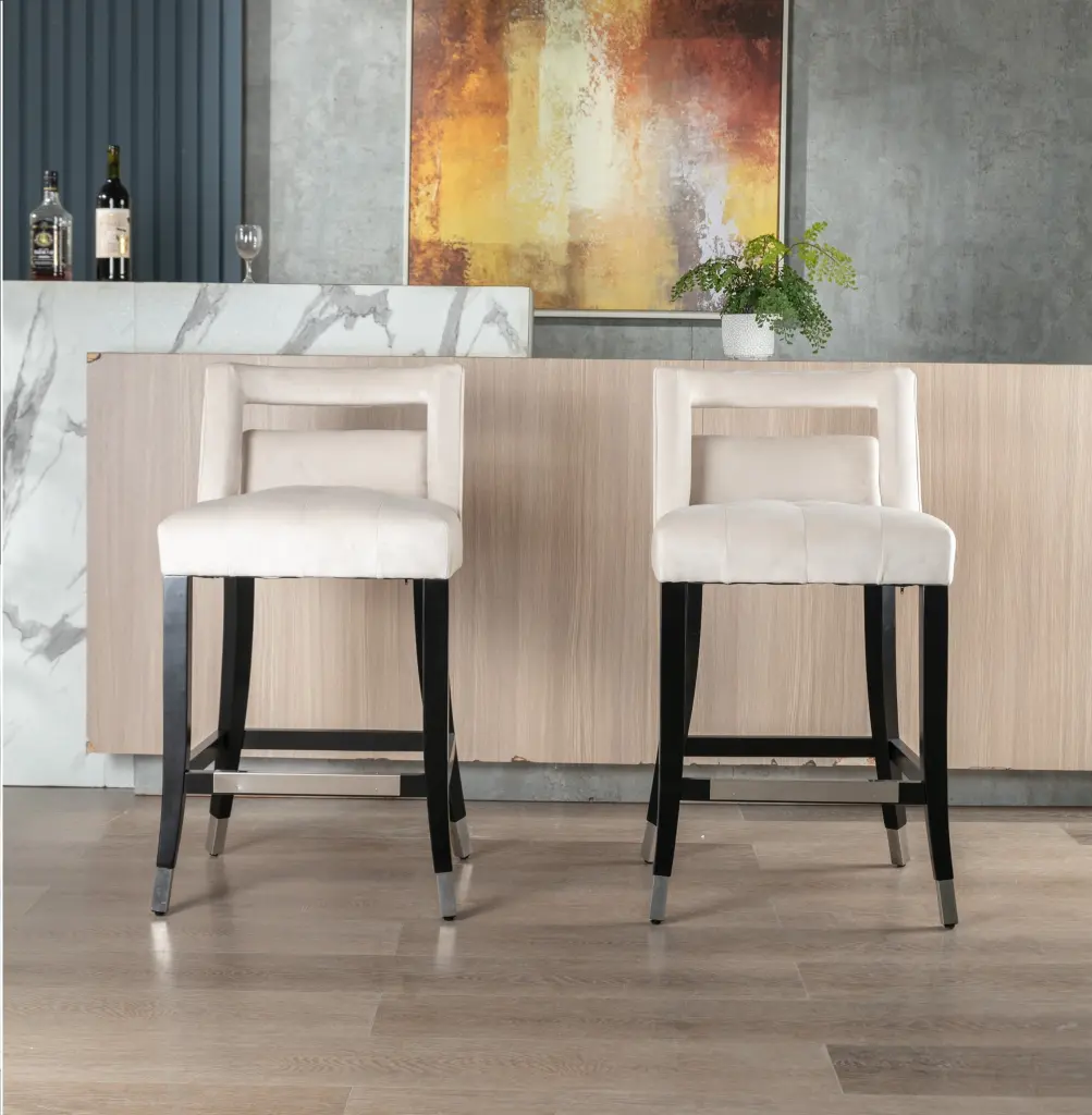 Suede Velvet Barstool S Dining Room Chair 2 Pcs Set 26 Inch Seat Height o-life furniture