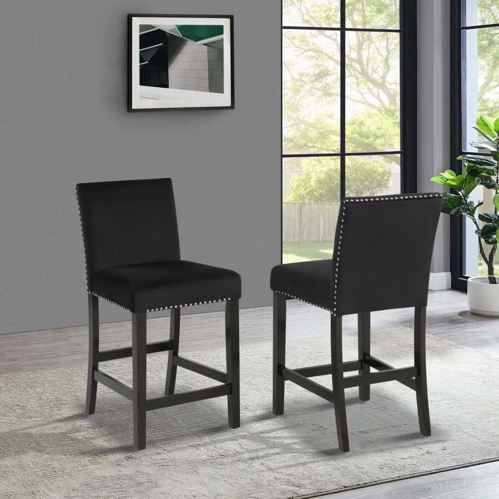 Cobre Contemporary Velvet Counter Stool Trim Set 2 Black Bar Stools hz