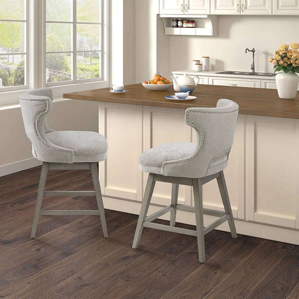 25.75 Inch Swivel Counter Stool Light Grey Polyester Bar Stool Kitchen Island jla