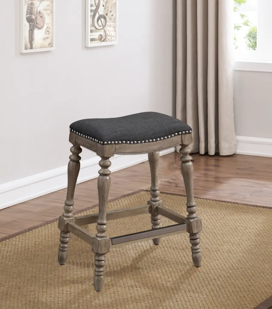Carolina Saddle Seat Counter Stool Charcoal Grey Foam Solid Wood ridgecrest home