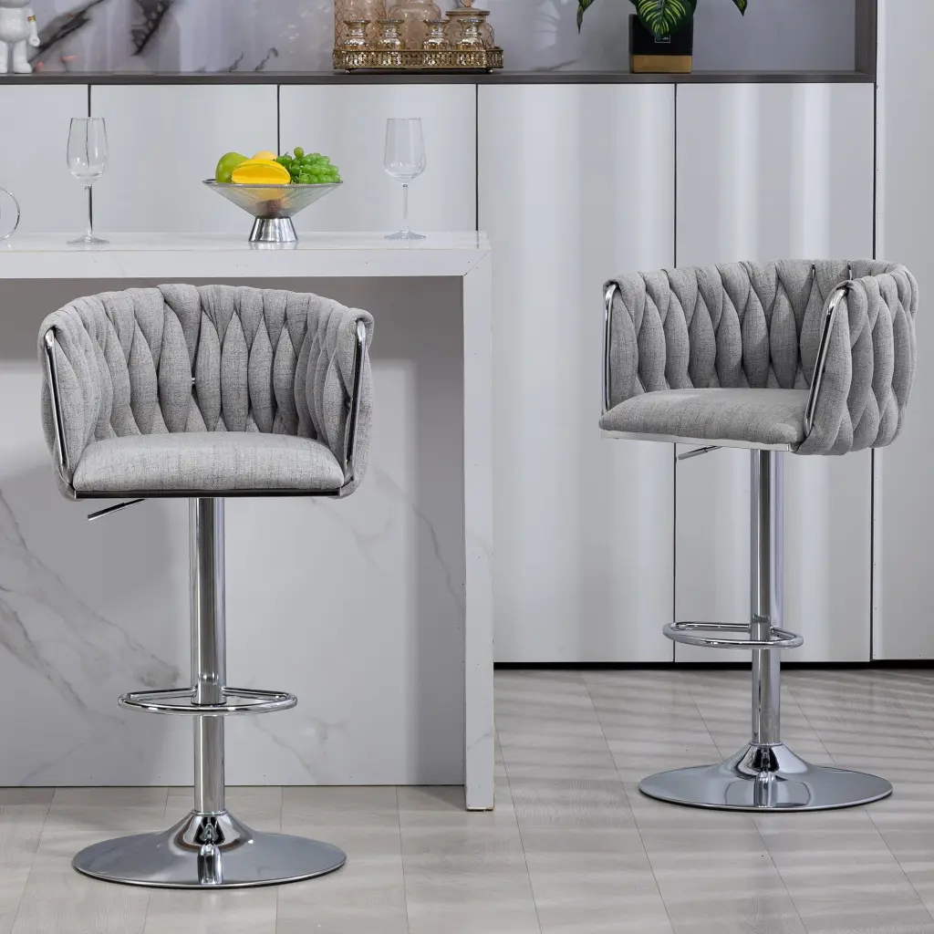 360 Fabric Cover Swivel Bar Stools Set 2 Adjustable Counter Height