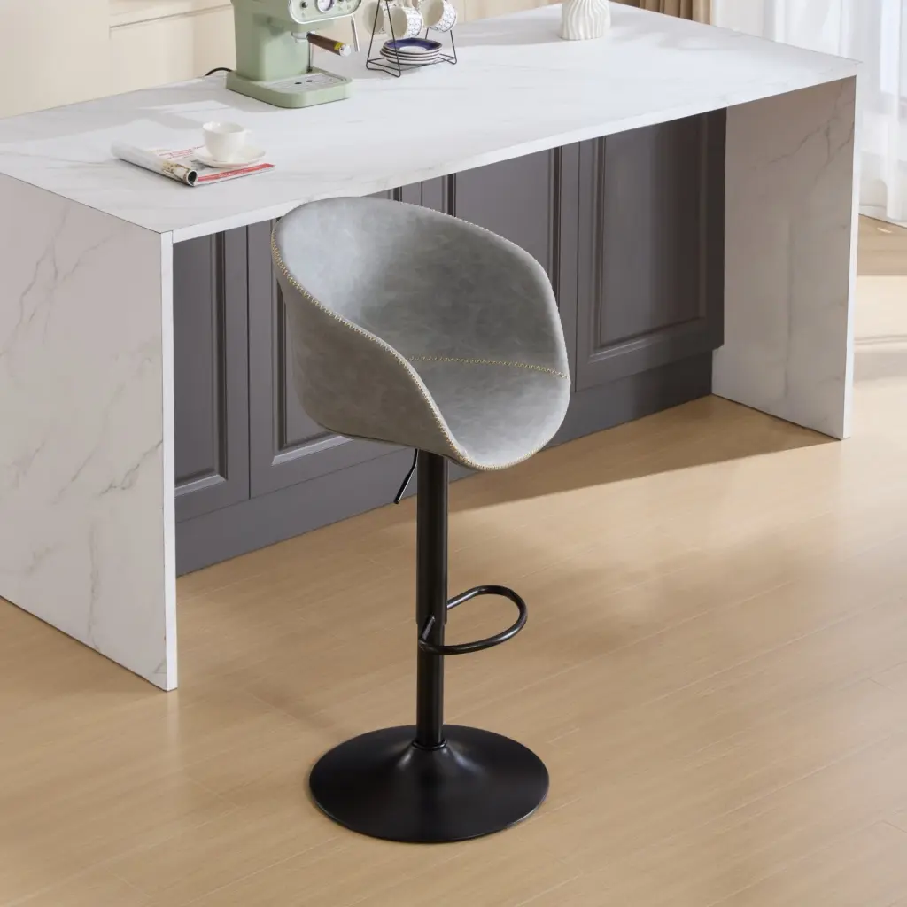 Adjustable Swivel Bar Stools Mid Century Modern PU Leather Upholstered Kitchen Counter Stools a-a furniture