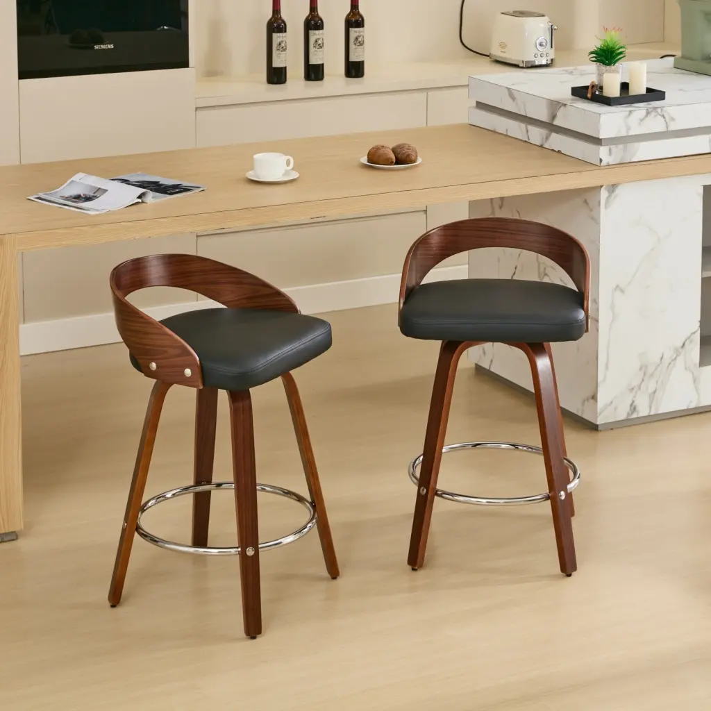 Bar Stools Set 2 Swivel Bar Height Stools Low Back Wood Bar a-a furniture