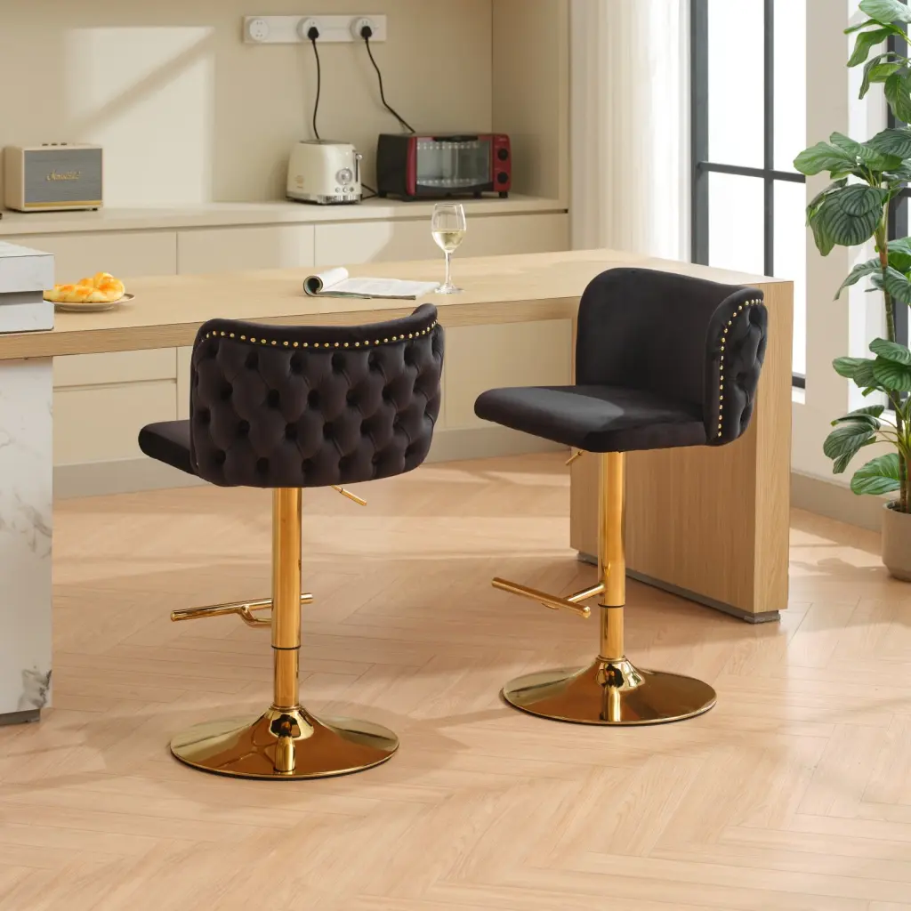 Swivel Barstools Adjustable Seat Height and Gold Plating Base Classic Decor a-a furniture