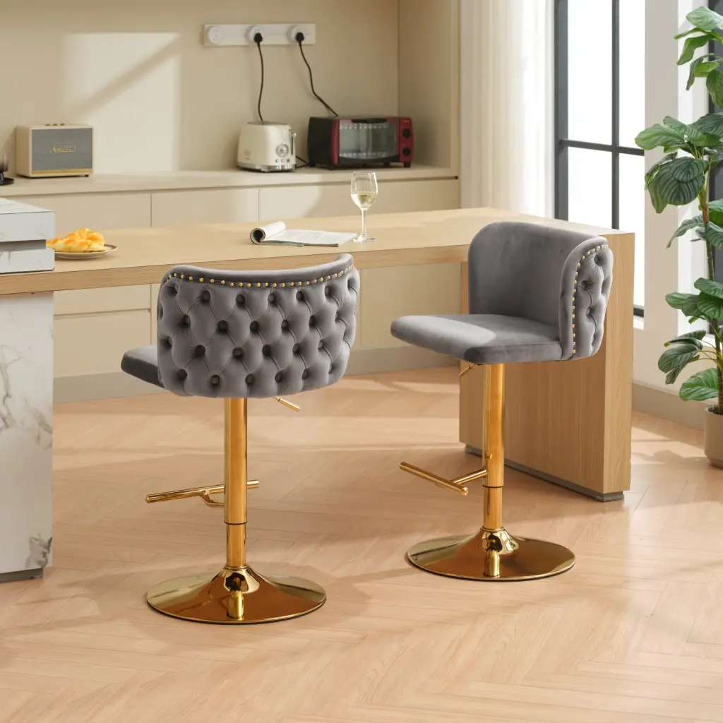 Swivel Barstools Adjustable Seat Height Gold Plating Base Classic a-a furniture