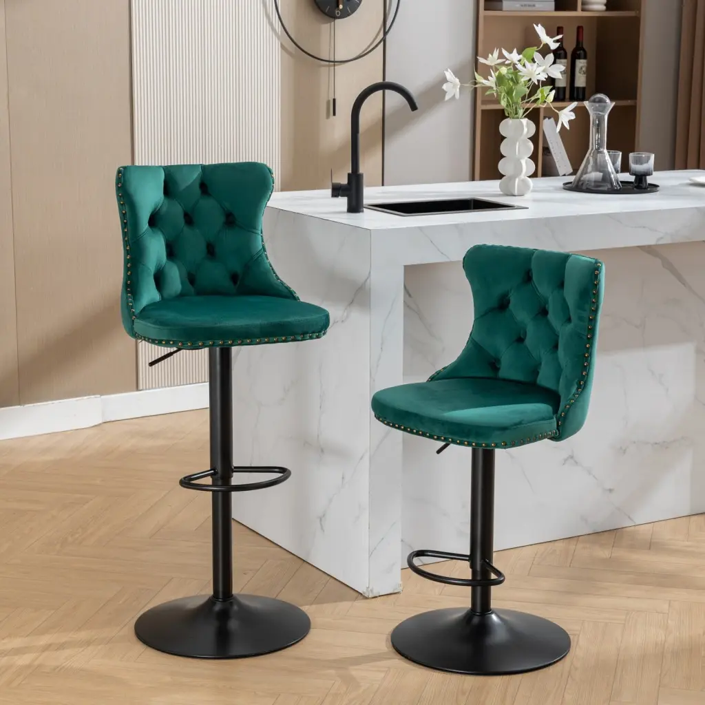 Swivel Velvet Barstools Adjustable Seat Height from 25 to 33 Inches a-a furniture