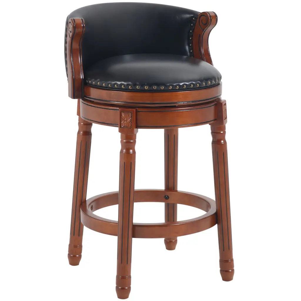 26 Inch Cow Top Leather Wooden Bar Stools 360 Degree Swivel ayulife