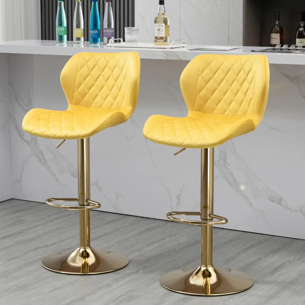 Yellow Velvet Adjustable Swivel Bar Stools Set 2 Modern Counter Height bn smart home w1516