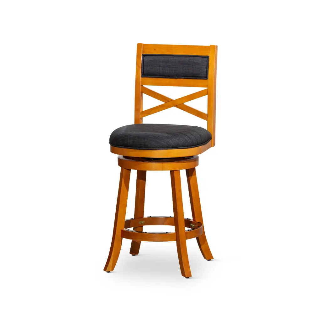 24 Inch Counter Height X Back Swivel Stool Natural Finish Charcoal Fabric dty home